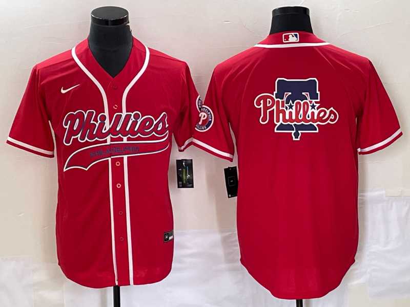 Mens Philadelphia Phillies Red Team Big Logo Cool Base Stitched Baseball Jersey->philadelphia phillies->MLB Jersey